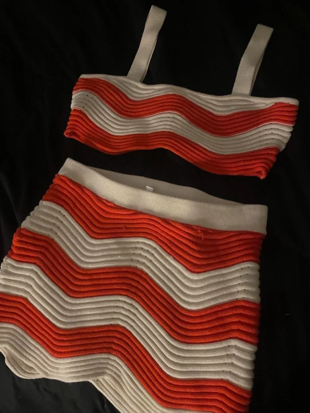 Orange & White Wave Knit Mini Set - Women's Two-Piece